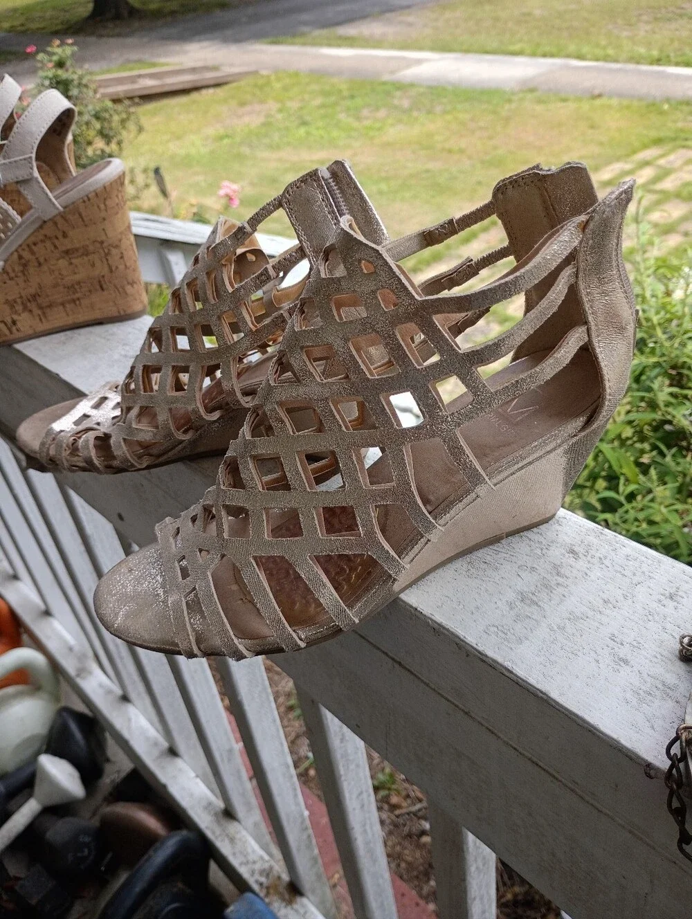 Women's Wedge Sandals Trio(3pr) - Black, Beige, Metallic Gold